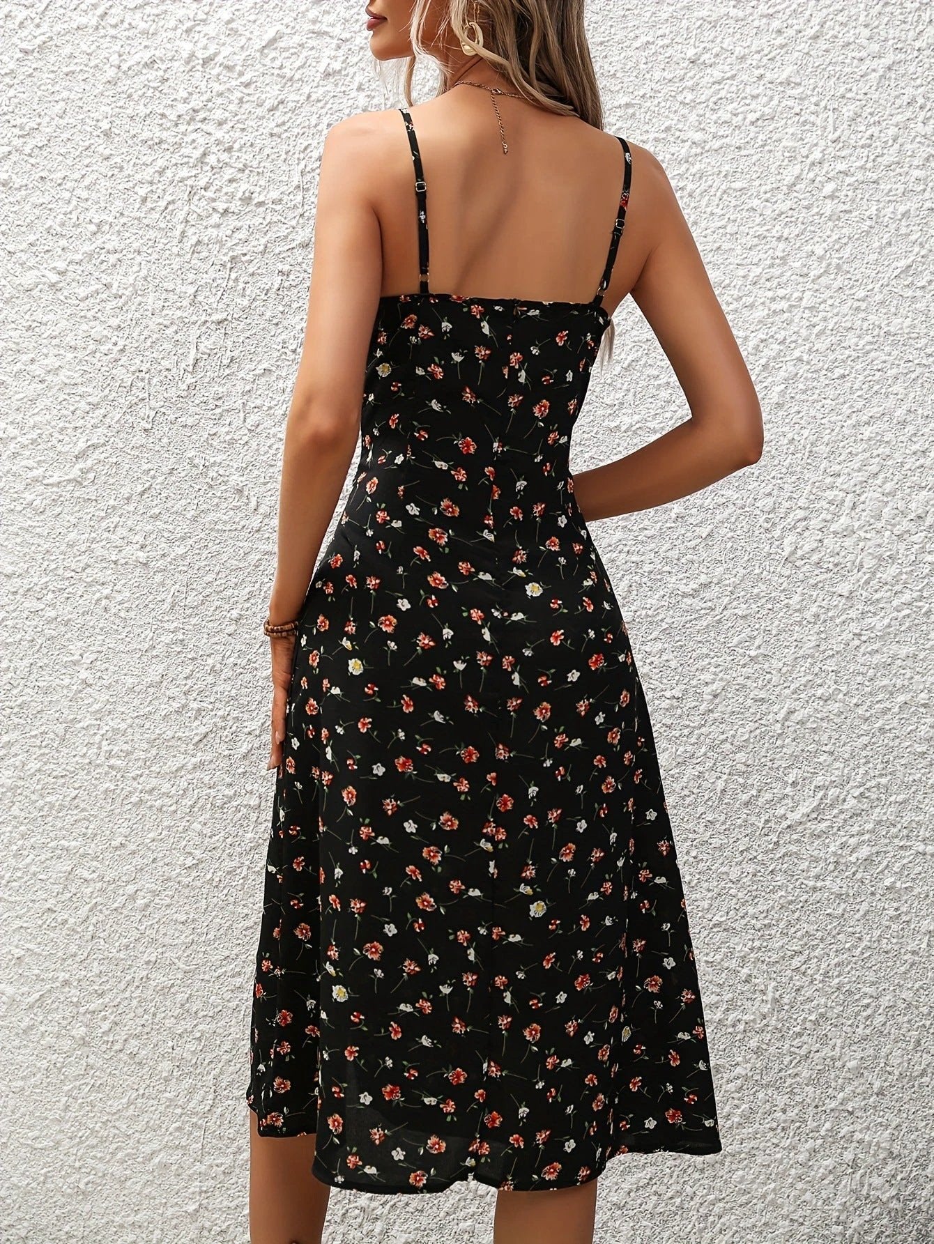 Women’s Polka Dot Suspender Split Summer Dress