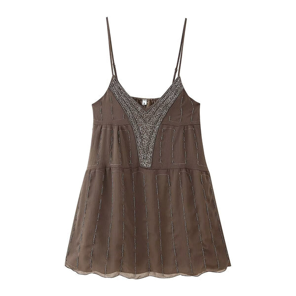 Women’s Beaded Sequined Embroidered Suspender Dress