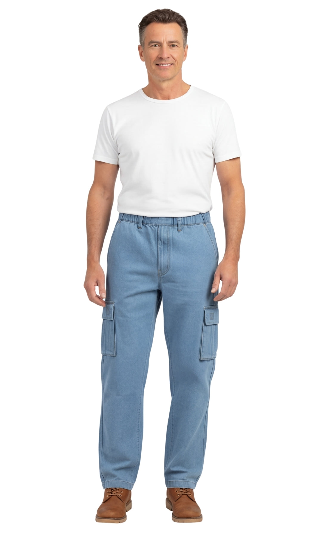 Men’s Double Cargo Pocket Pull-On Cotton Jeans
