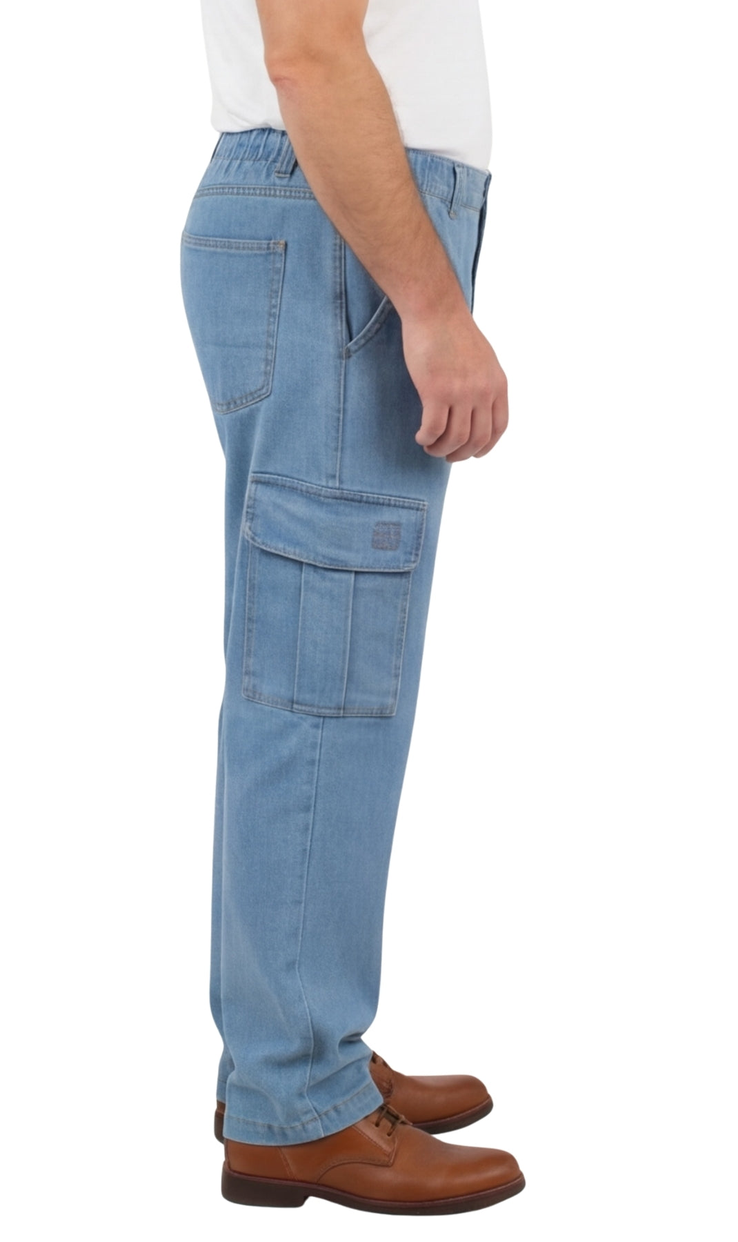 Men’s Double Cargo Pocket Pull-On Cotton Jeans