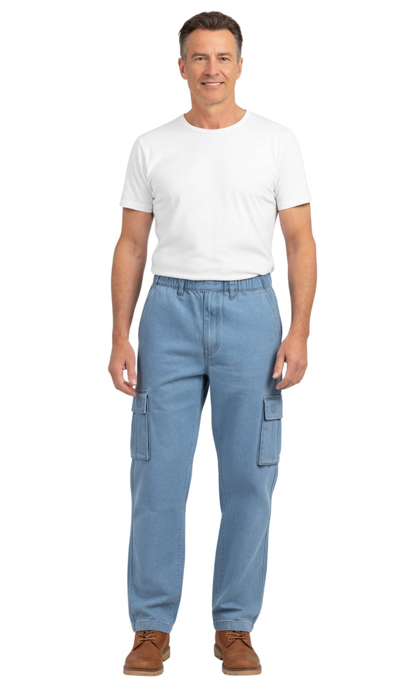 Men’s Double Cargo Pocket Pull-On Cotton Jeans