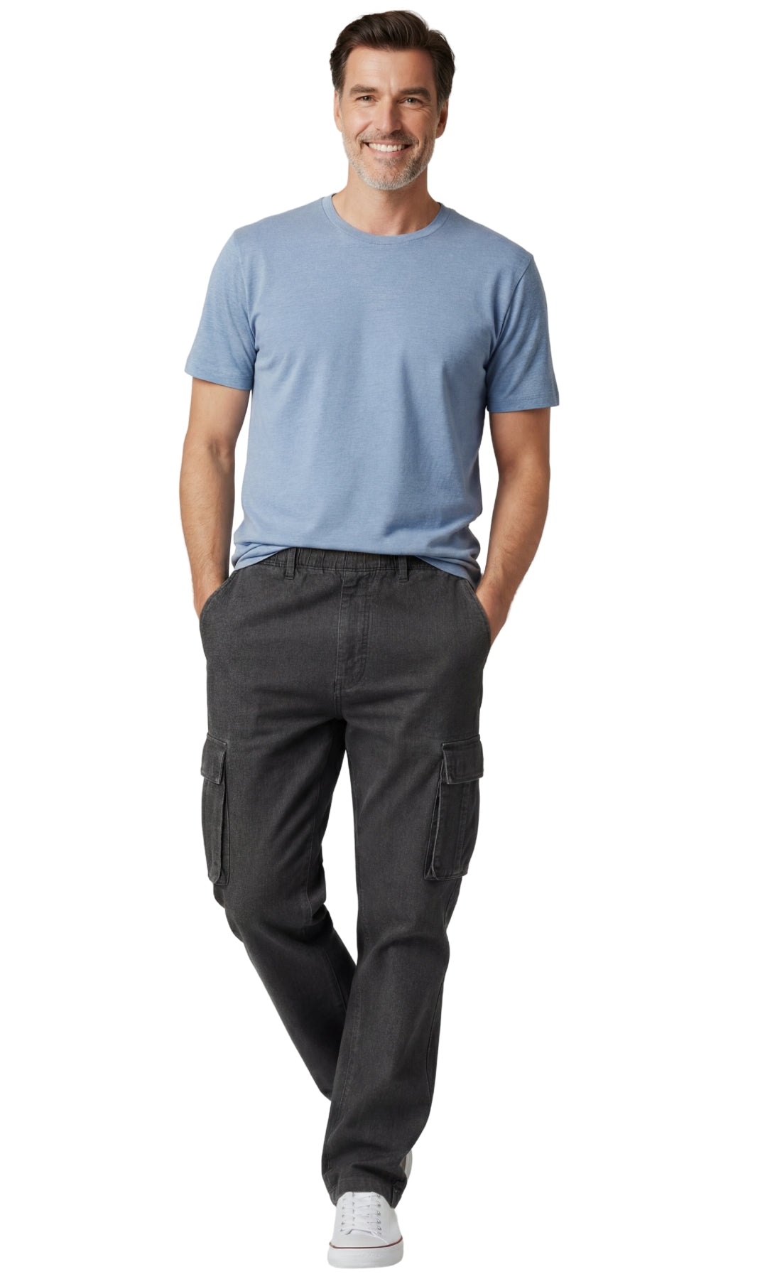 Men’s Double Cargo Pocket Pull-On Cotton Jeans