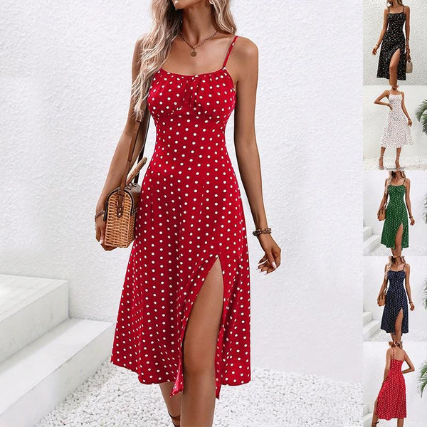 Women’s Polka Dot Suspender Split Summer Dress