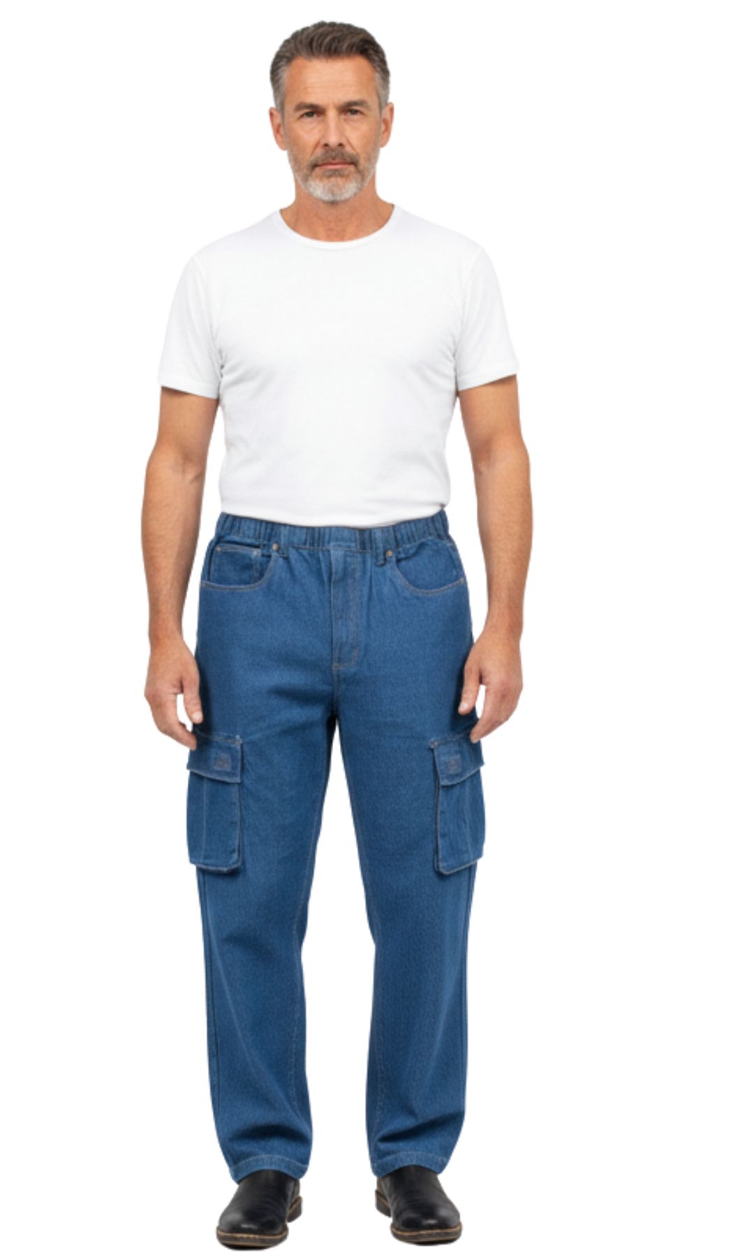 Men’s Double Cargo Pocket Pull-On Cotton Jeans