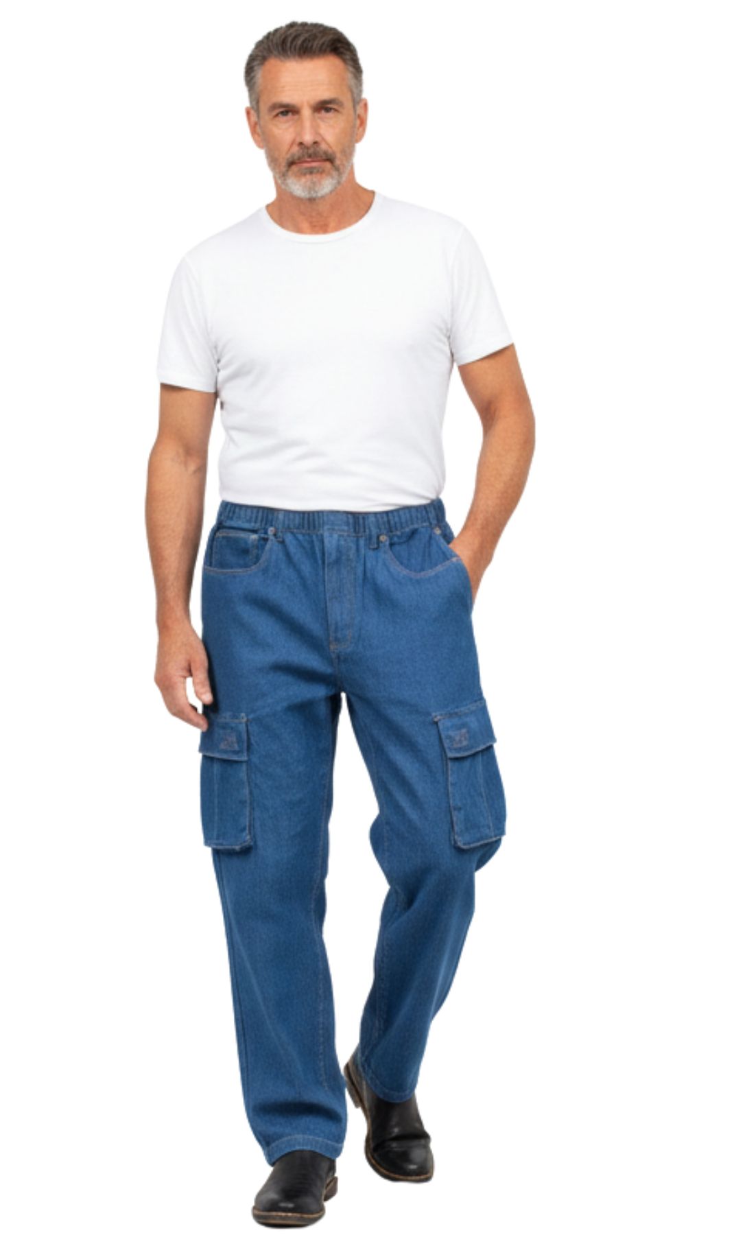 Men’s Double Cargo Pocket Pull-On Cotton Jeans
