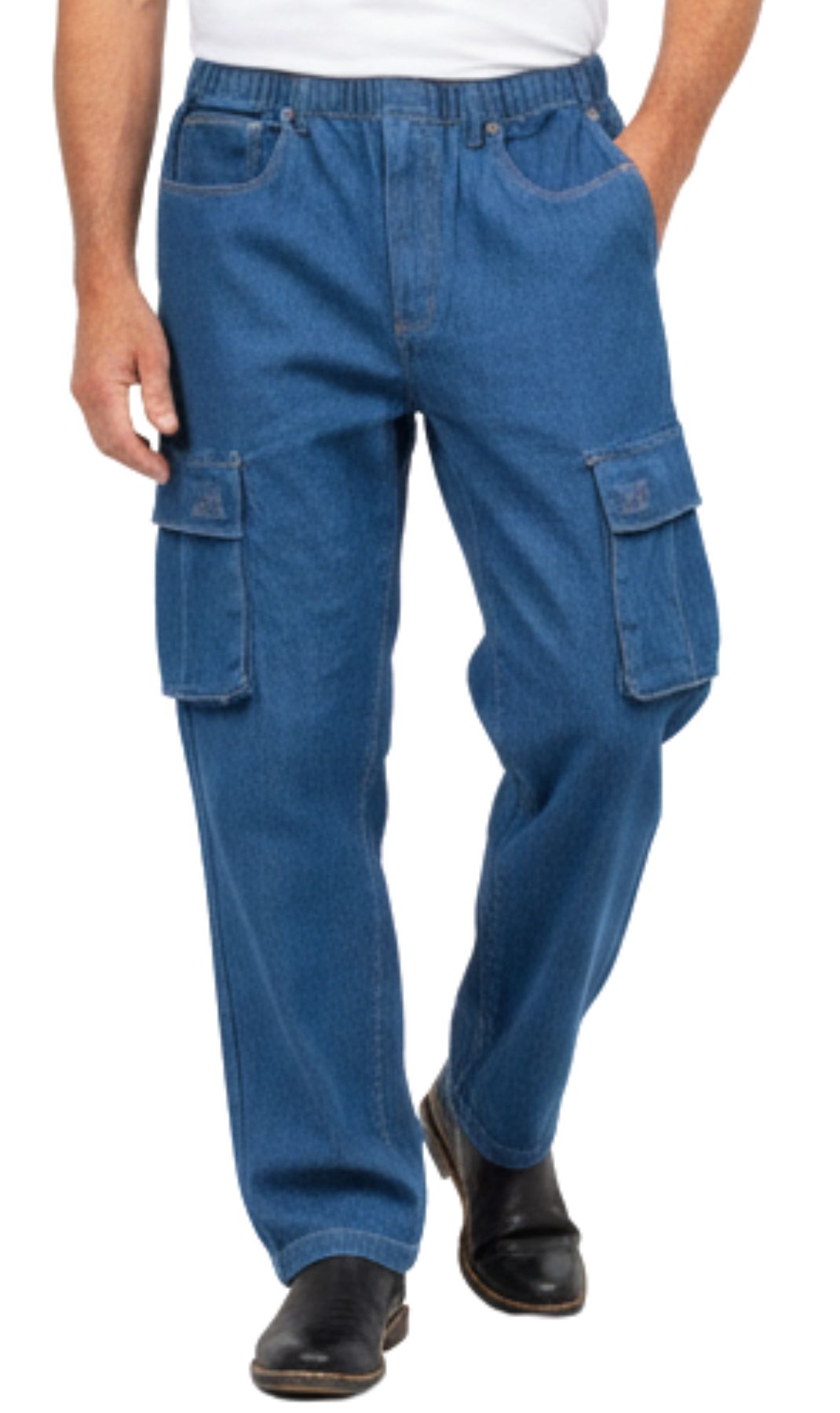 Men’s Double Cargo Pocket Pull-On Cotton Jeans