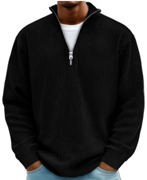 Men’s Corduroy Zipper Stand Collar Sweatshirt