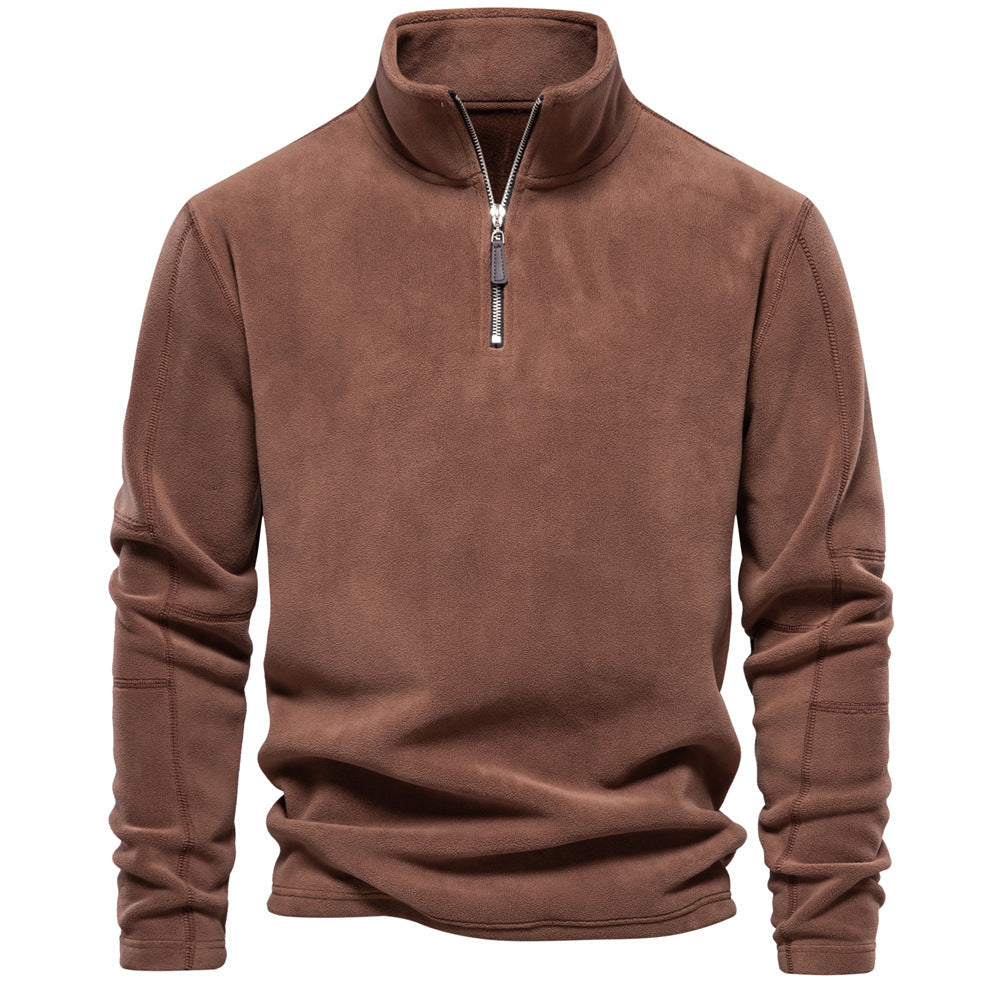 Men’s Stand-Collar Zippered Fleece Winter Sweatshirt