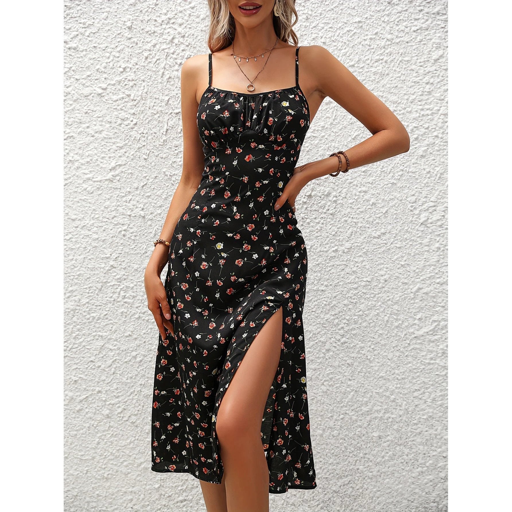 Women’s Polka Dot Suspender Split Summer Dress