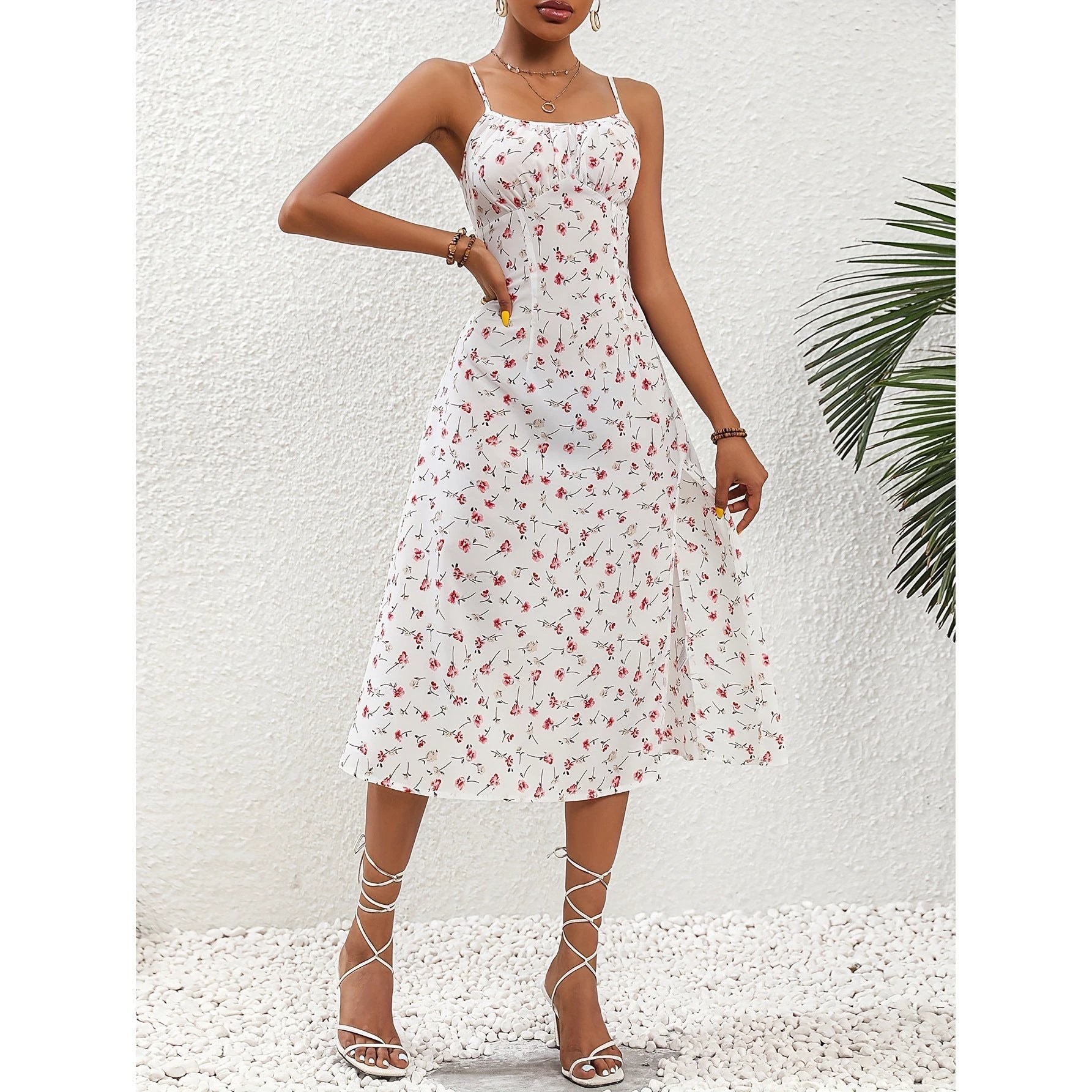 Women’s Polka Dot Suspender Split Summer Dress