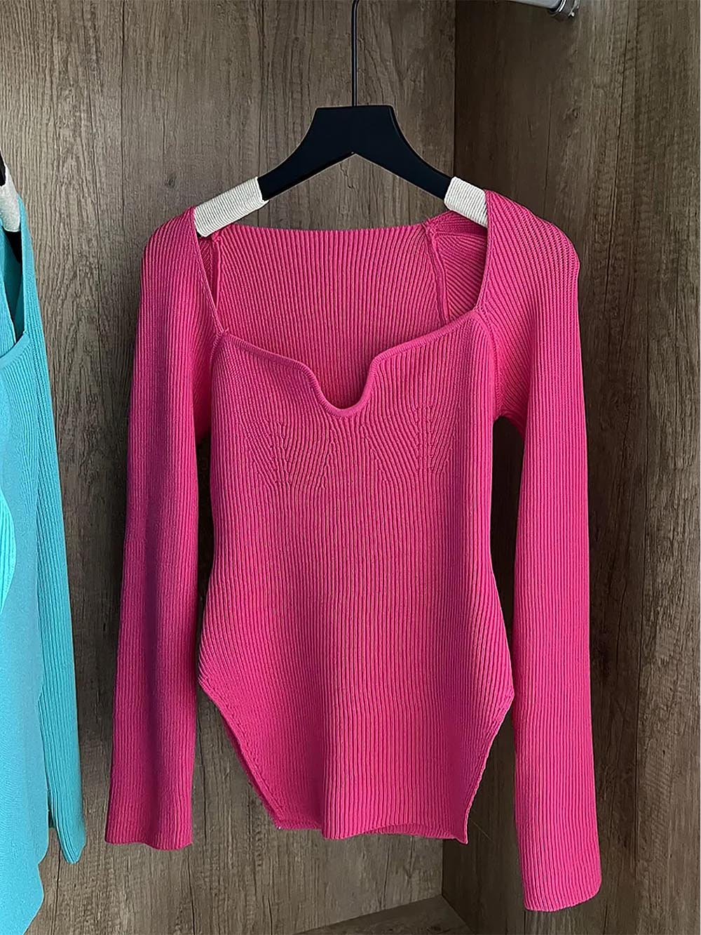 Women’s Square Collar Irregular Long Sleeve Sweater