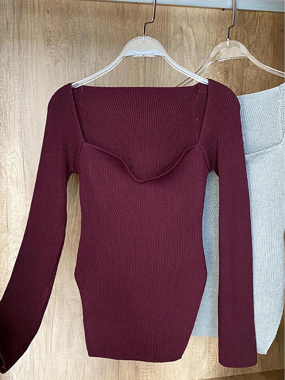 Women’s Square Collar Irregular Long Sleeve Sweater