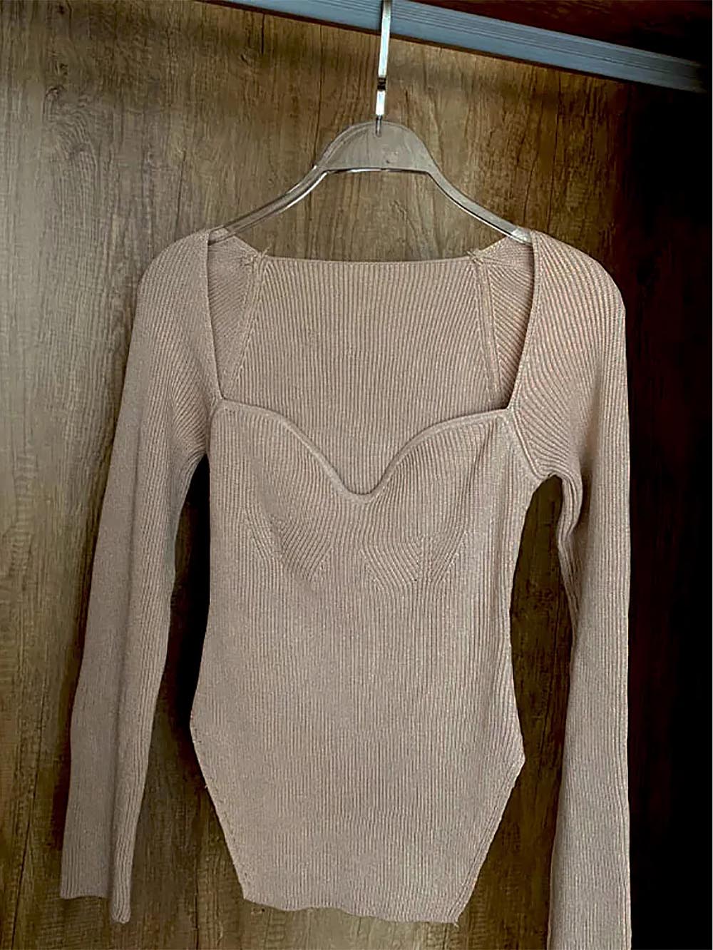 Women’s Square Collar Irregular Long Sleeve Sweater