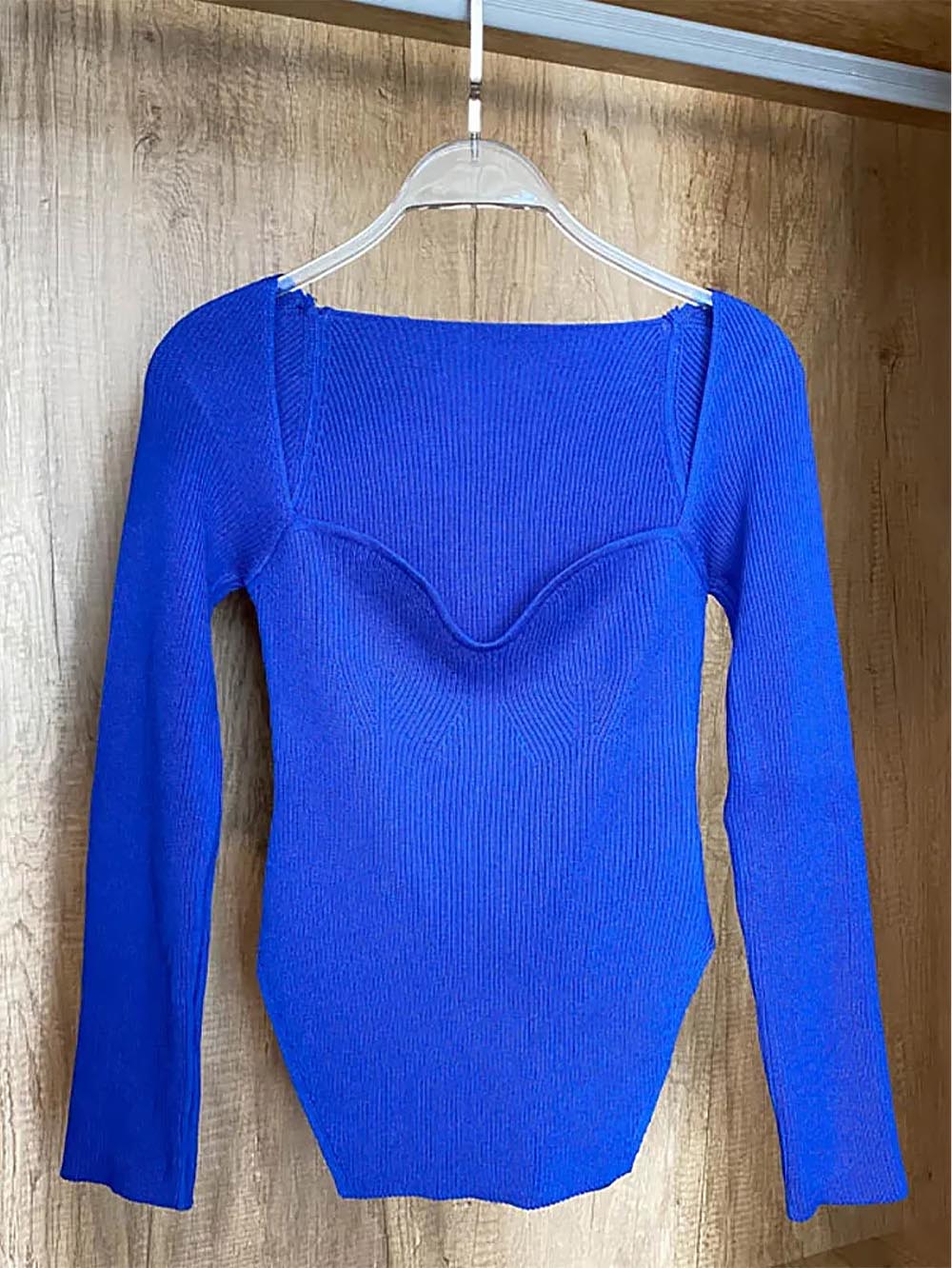 Women’s Square Collar Irregular Long Sleeve Sweater