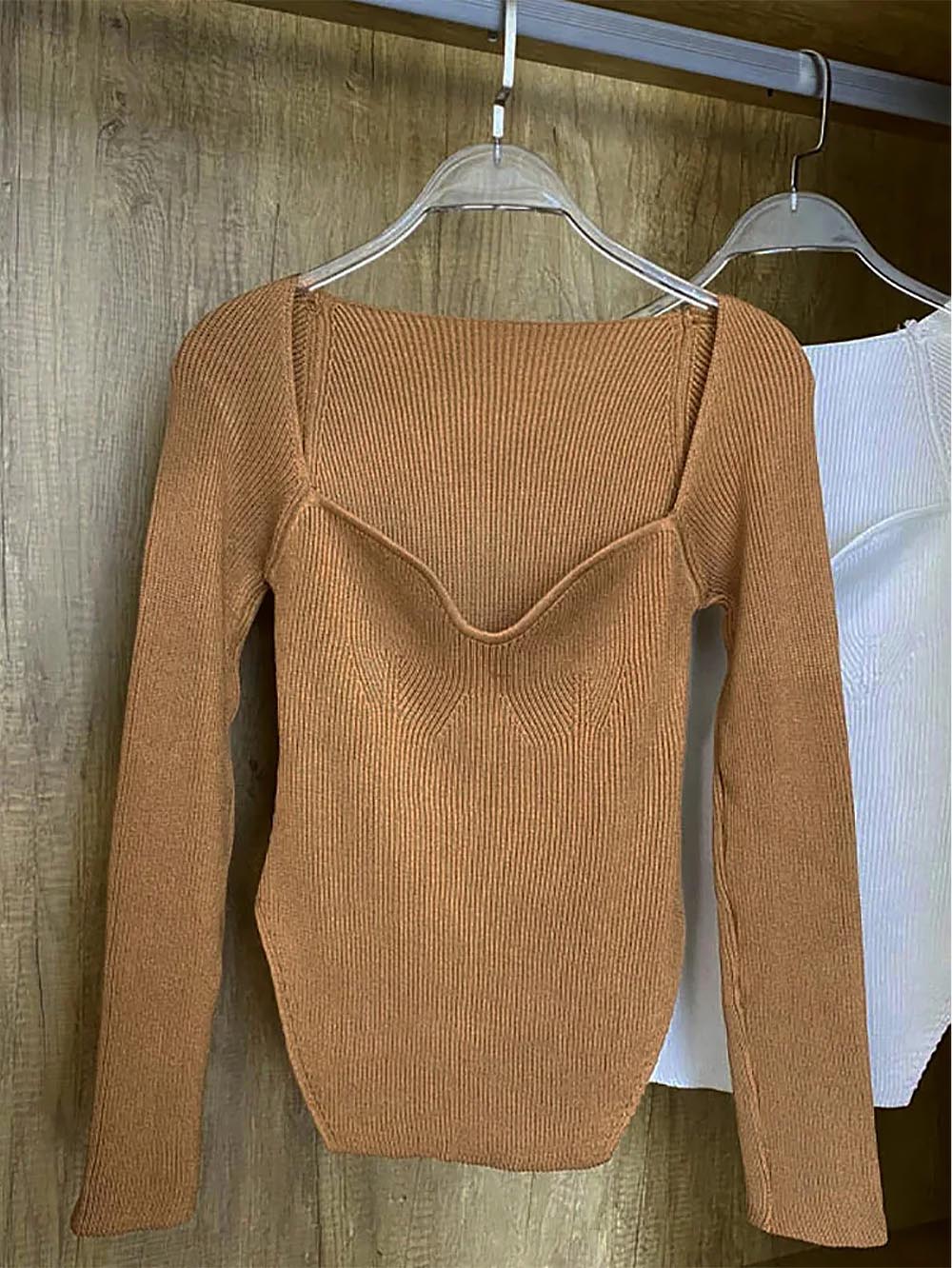 Women’s Square Collar Irregular Long Sleeve Sweater