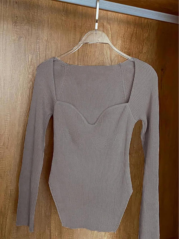 Women’s Square Collar Irregular Long Sleeve Sweater