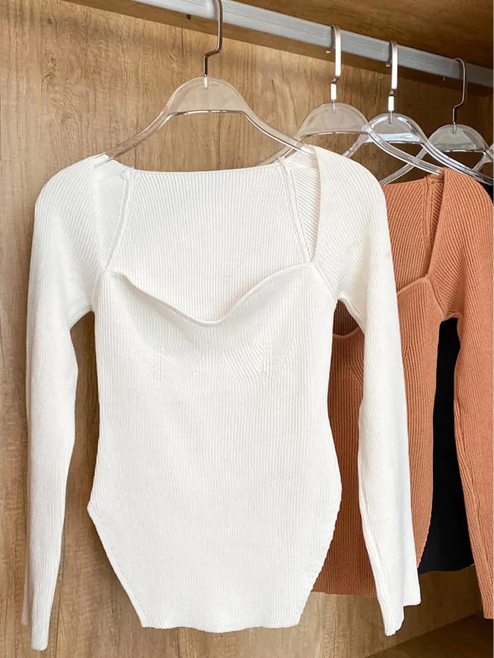 Women’s Square Collar Irregular Long Sleeve Sweater