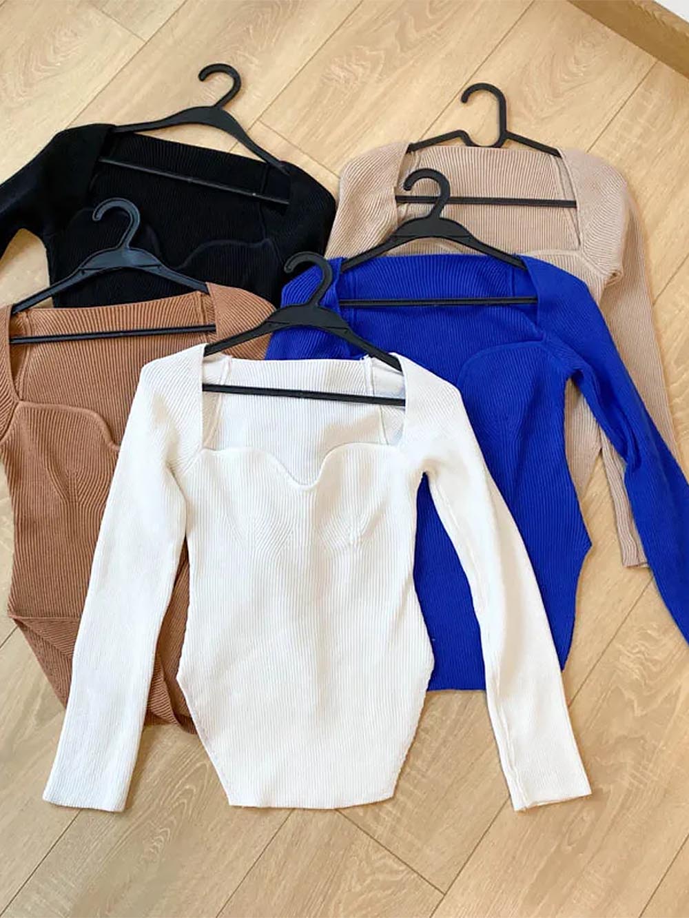 Women’s Square Collar Irregular Long Sleeve Sweater