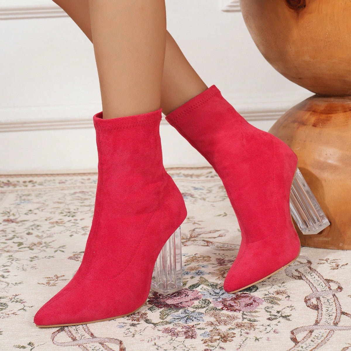 Women’s Chunky Heel Pointed Toe Crystal Boots