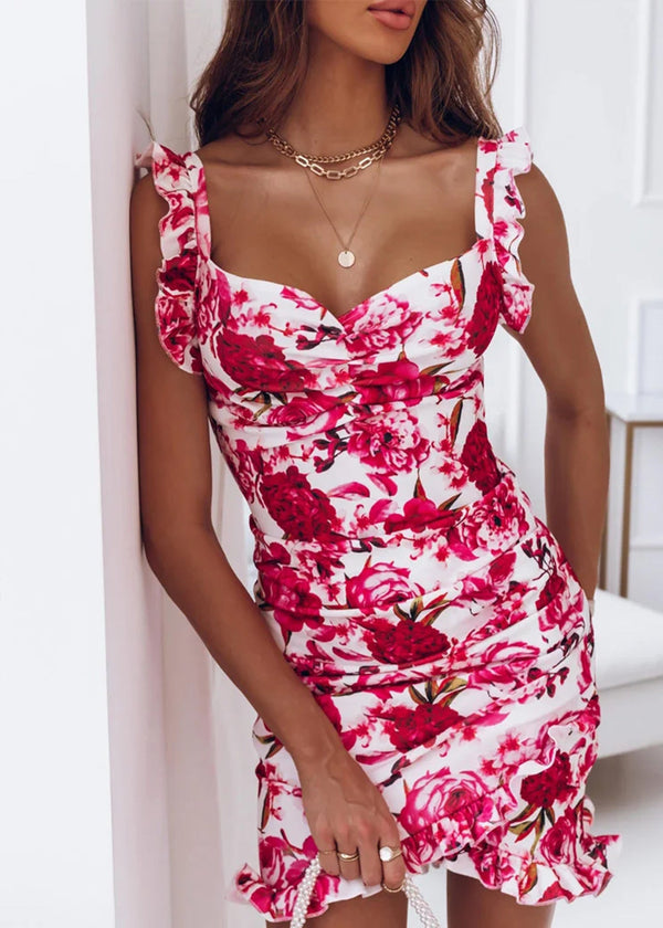 Women’s Summer Ruffled Sleeveless V-Neck Floral Dress