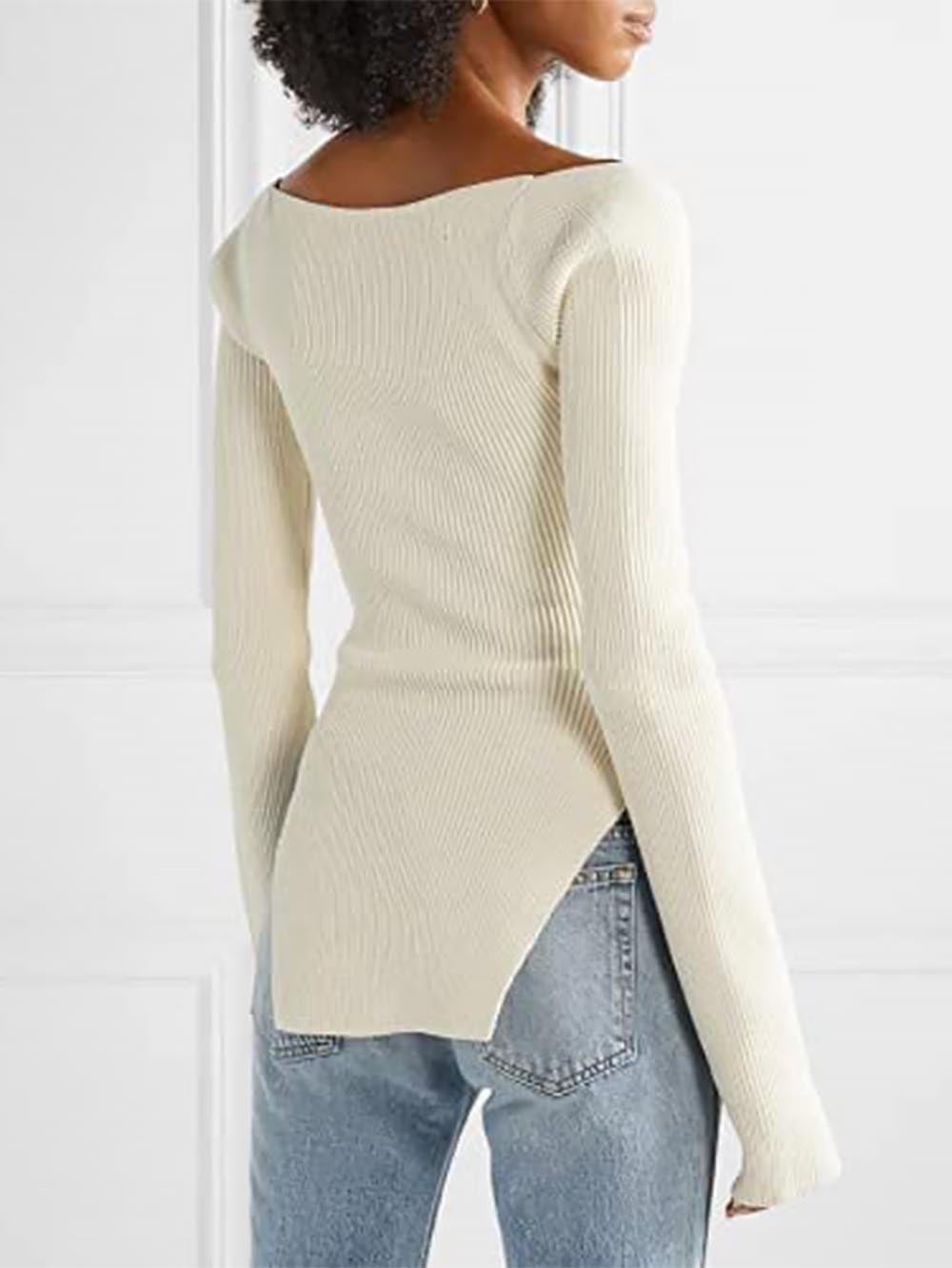 Women’s Square Collar Irregular Long Sleeve Sweater