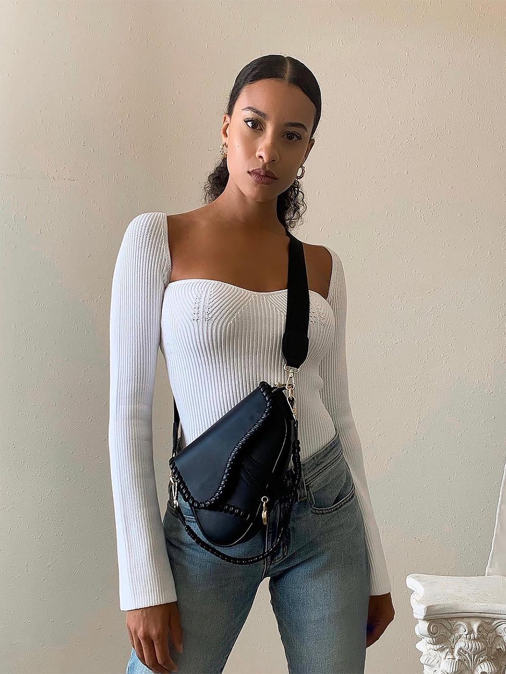 Women’s Square Collar Irregular Long Sleeve Sweater