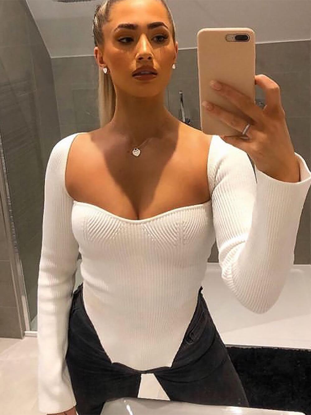 Women’s Square Collar Irregular Long Sleeve Sweater