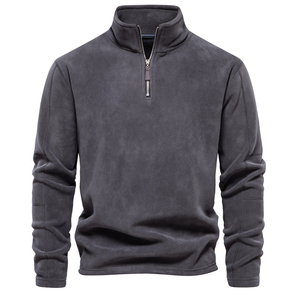 Men’s Stand-Collar Zippered Fleece Winter Sweatshirt