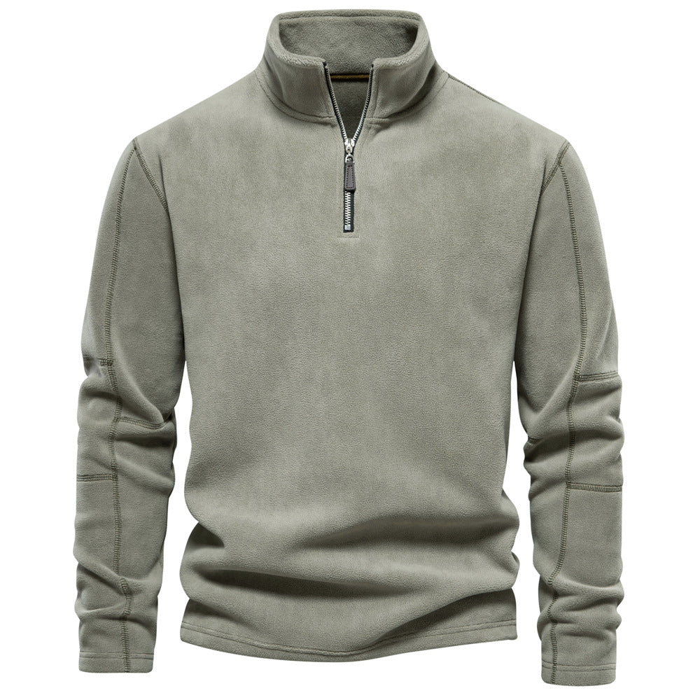 Men’s Stand-Collar Zippered Fleece Winter Sweatshirt