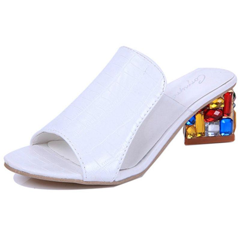 Women’s Crystal Open Toe Square Heel Sandals