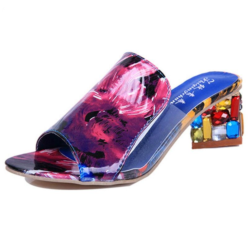 Women’s Crystal Open Toe Square Heel Sandals