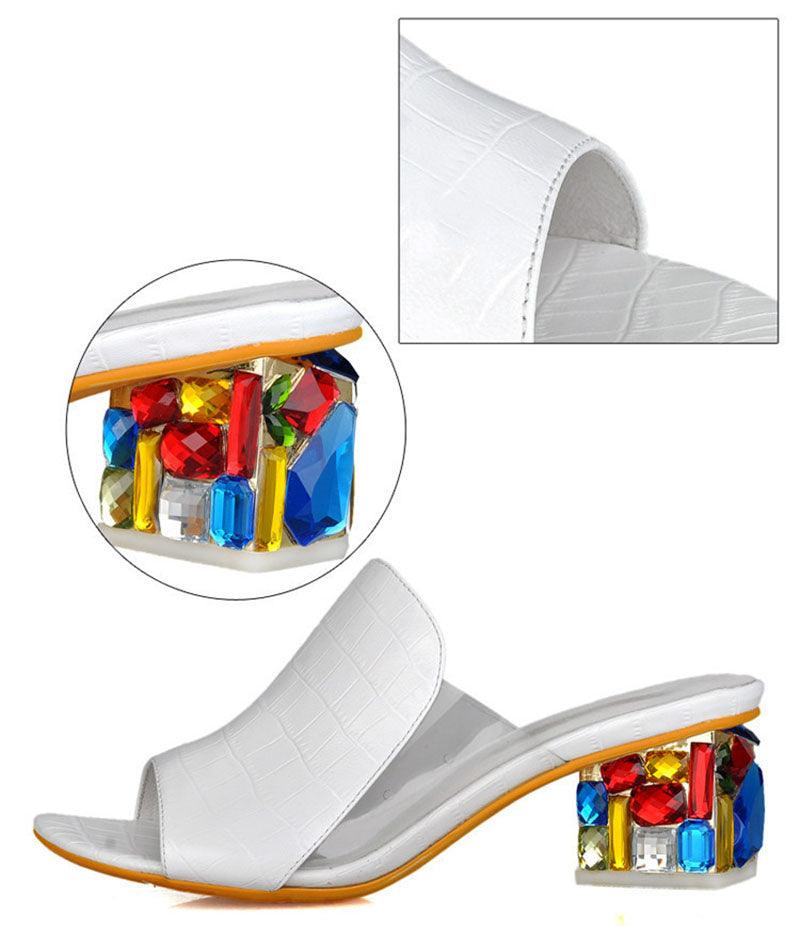 Women’s Crystal Open Toe Square Heel Sandals