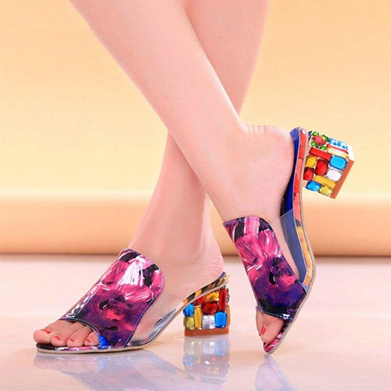 Women’s Crystal Open Toe Square Heel Sandals