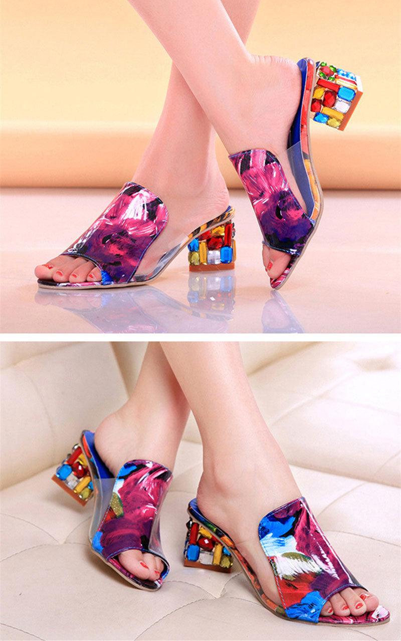 Women’s Crystal Open Toe Square Heel Sandals