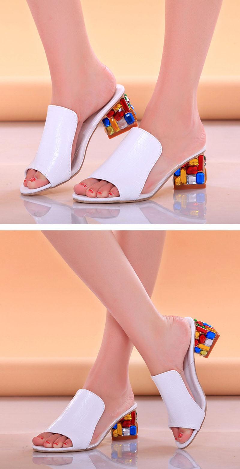 Women’s Crystal Open Toe Square Heel Sandals