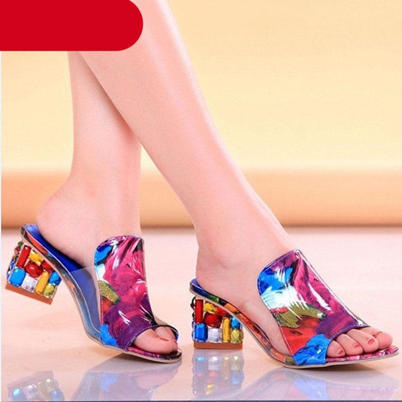 Women’s Crystal Open Toe Square Heel Sandals