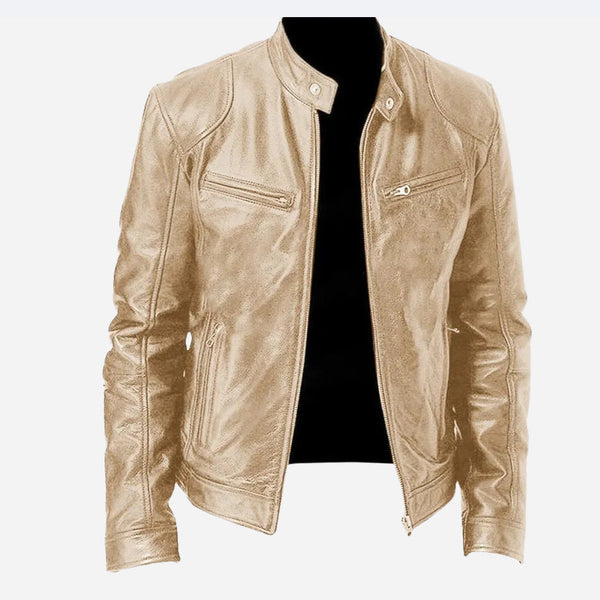 Men’s Zip-Up PU Leather Jacket with Pockets