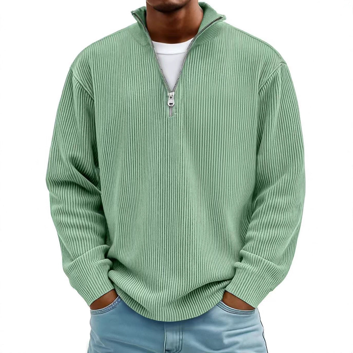 Men’s Corduroy Zipper Stand Collar Sweatshirt
