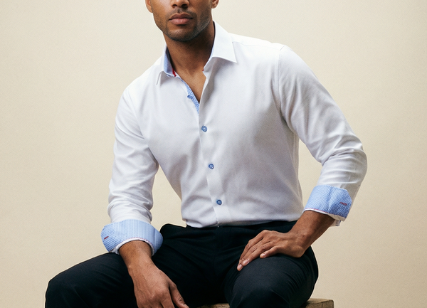 Scott White Cotton Knit-Stretch Tailored Button-Up Shirt