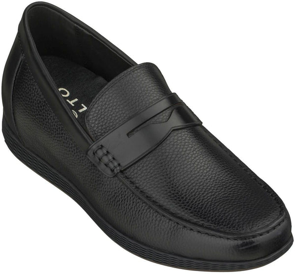 Black Penny Loafer Elevator Shoes 2.4 Inches